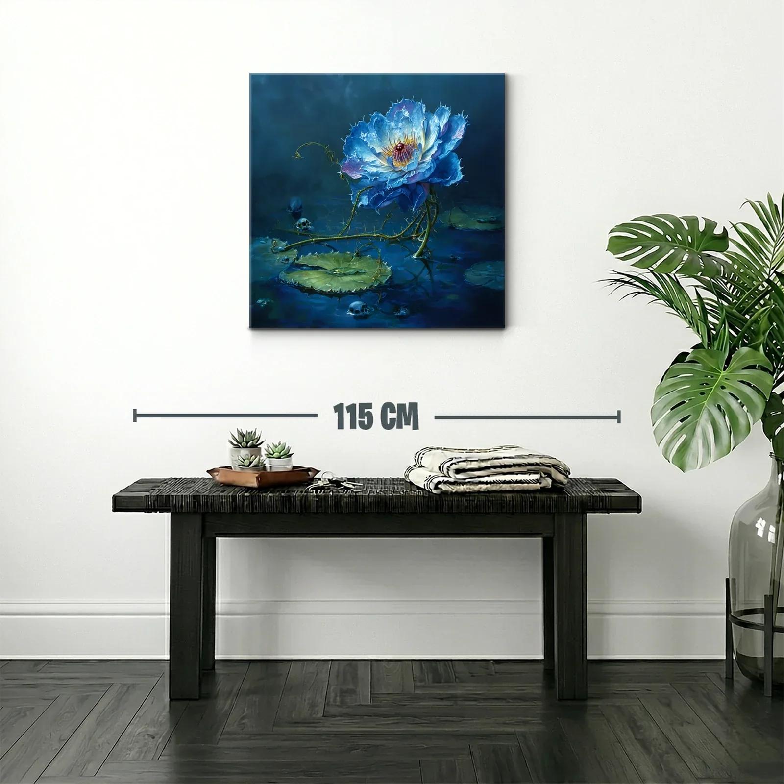 Flor azul luminosa sobre agua con detalles oscuros y misterio — miniatura 2