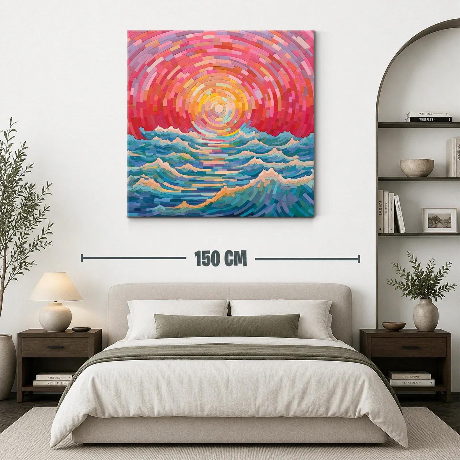 Cuadro vibrante con olas y sol en tonos cálidos y fríos — miniatura 3