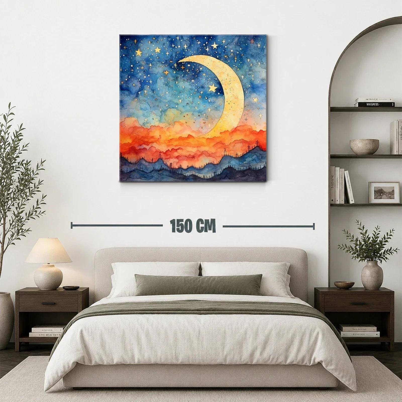 Puesta de sol mágica con luna y cielo estrellado — miniatura 3