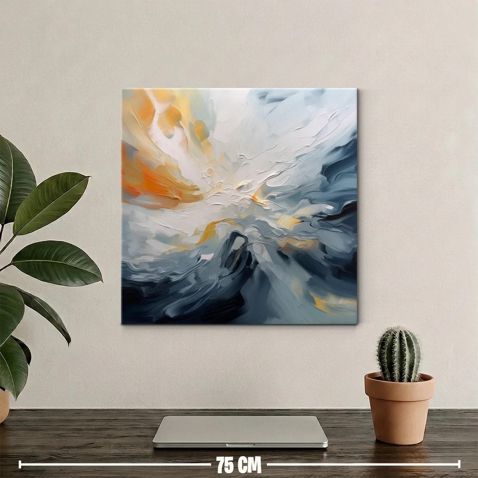 Cuadro abstracto con tonos cálidos y fríos en movimiento — miniatura 2