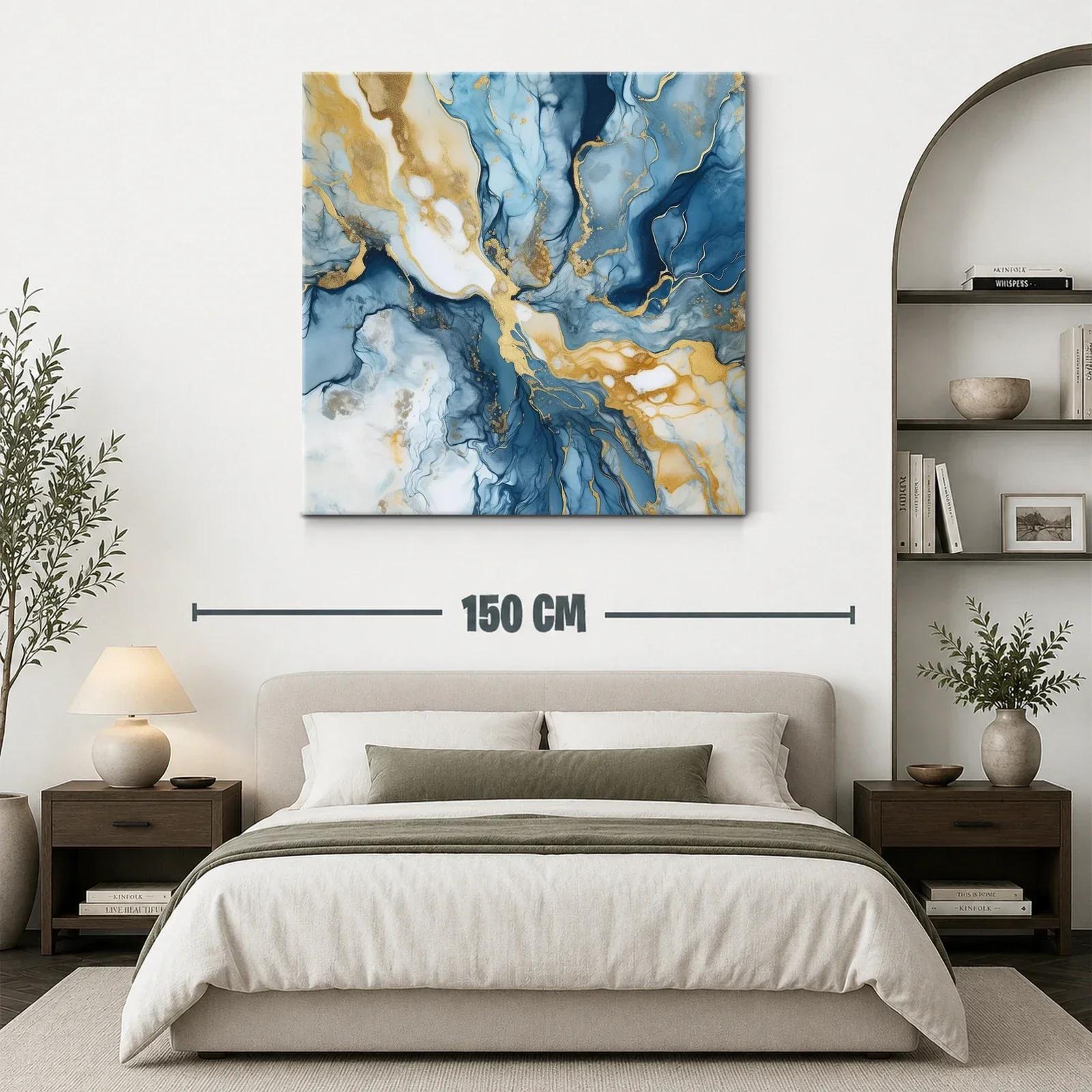 Arte abstracto con tonos azul y dorado para ambientes elegantes — miniatura 3