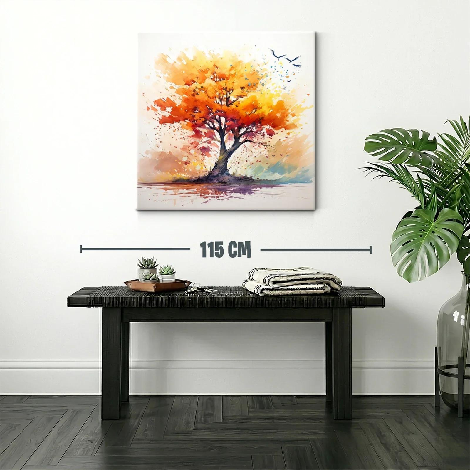 Árbol vibrante con tonos cálidos y vuelo de aves — miniatura 2