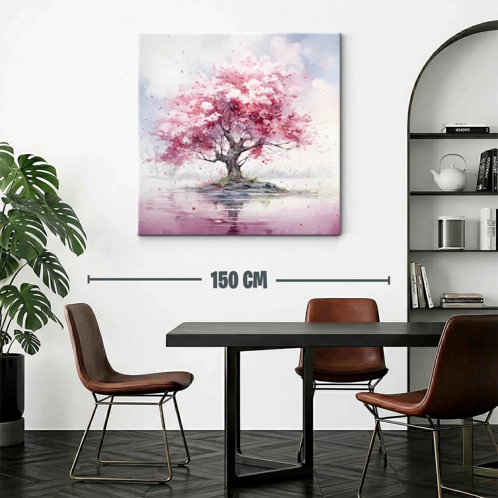 Árbol rosa en isla reflejada en agua tranquila — miniatura 2