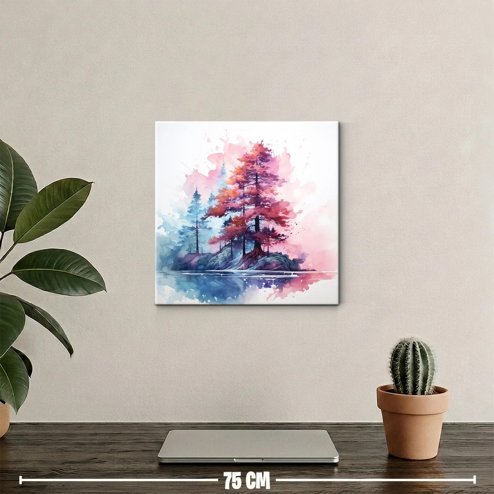 Bosque encantado en acuarela con tonos cálidos y fríos — miniatura 2