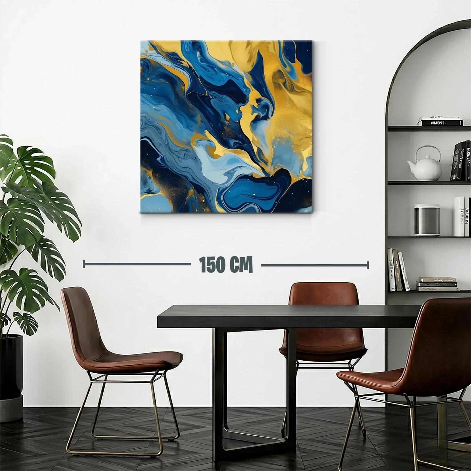 Cuadro abstracto con vibrantes tonos azules y dorados — miniatura 2