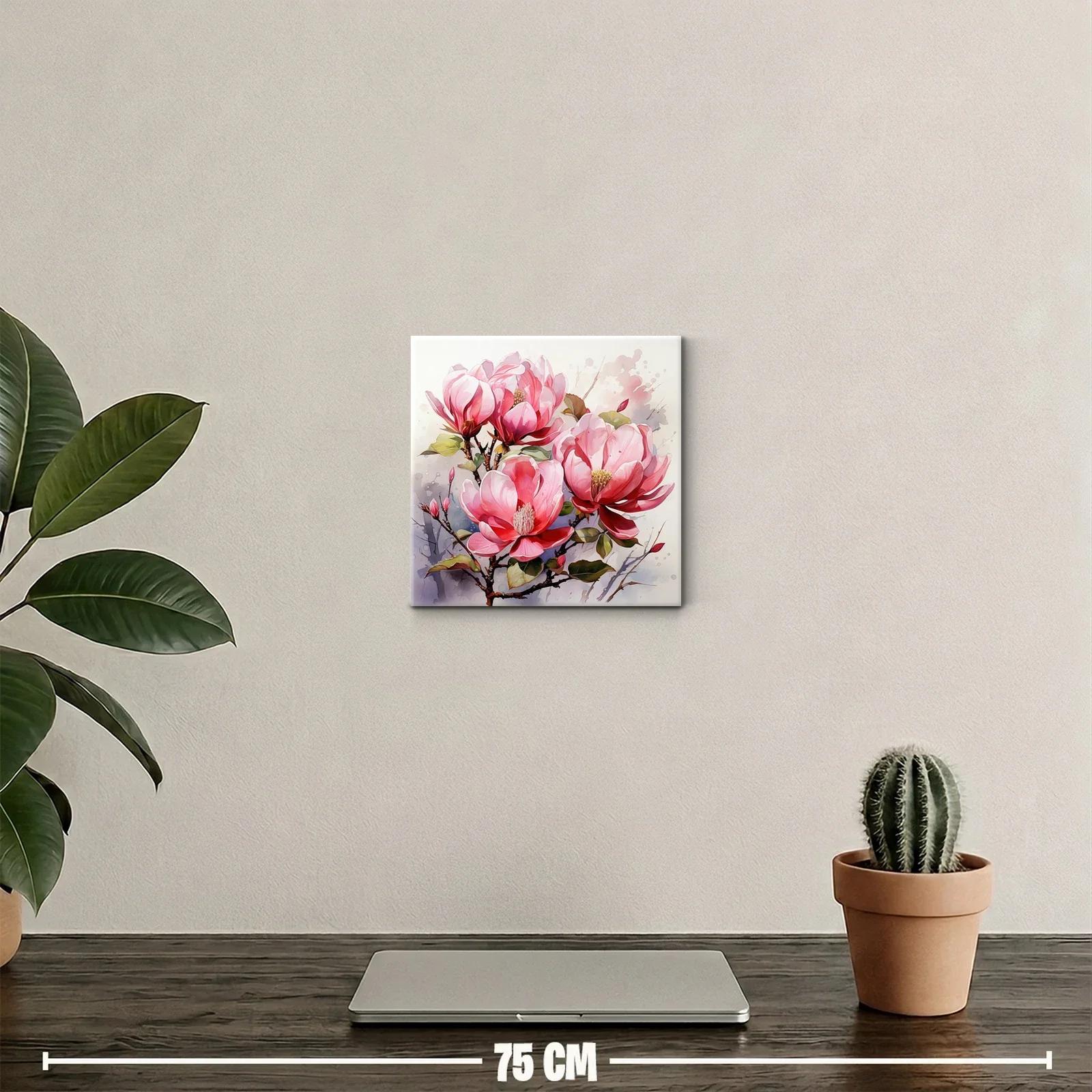 Cuadro decorativo con flores magnolias en tonos rosados — miniatura 2