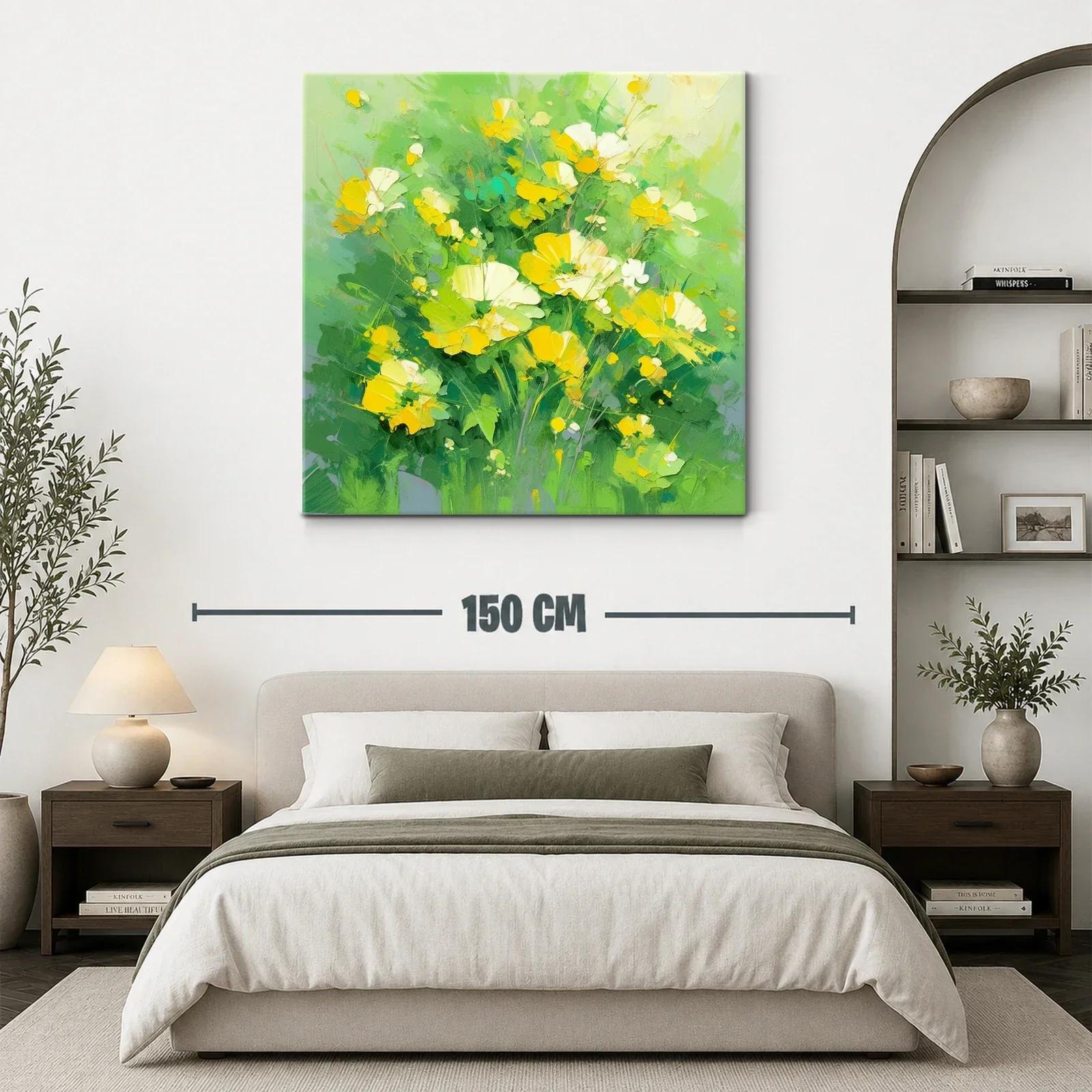 Ramo de flores amarillas sobre fondo verde vibrante — miniatura 3