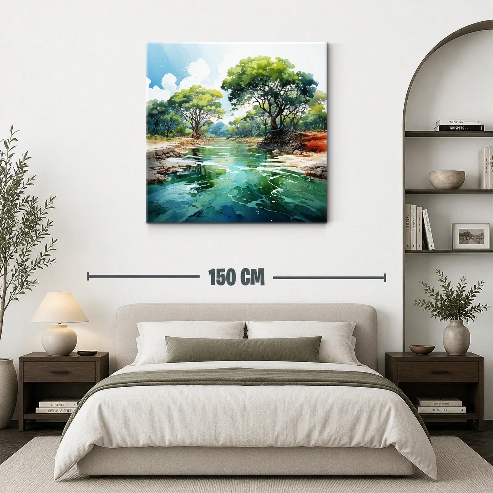 Paisaje natural con río y árboles frondosos verdes — miniatura 3