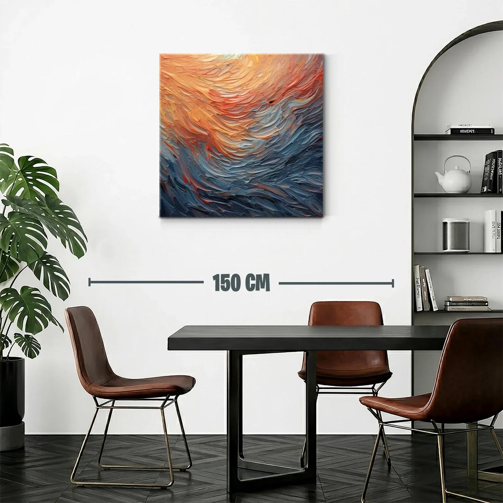 Cuadro abstracto con tonos cálidos y fríos en movimiento — miniatura 2