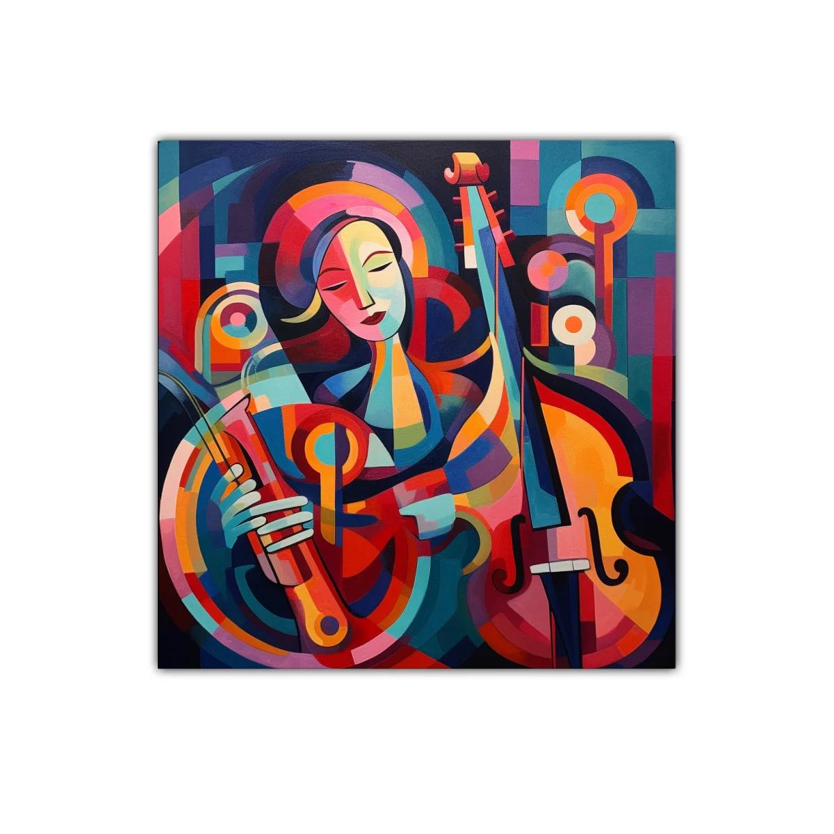 Cuadro colorido con músico y instrumentos abstractos — miniatura 1