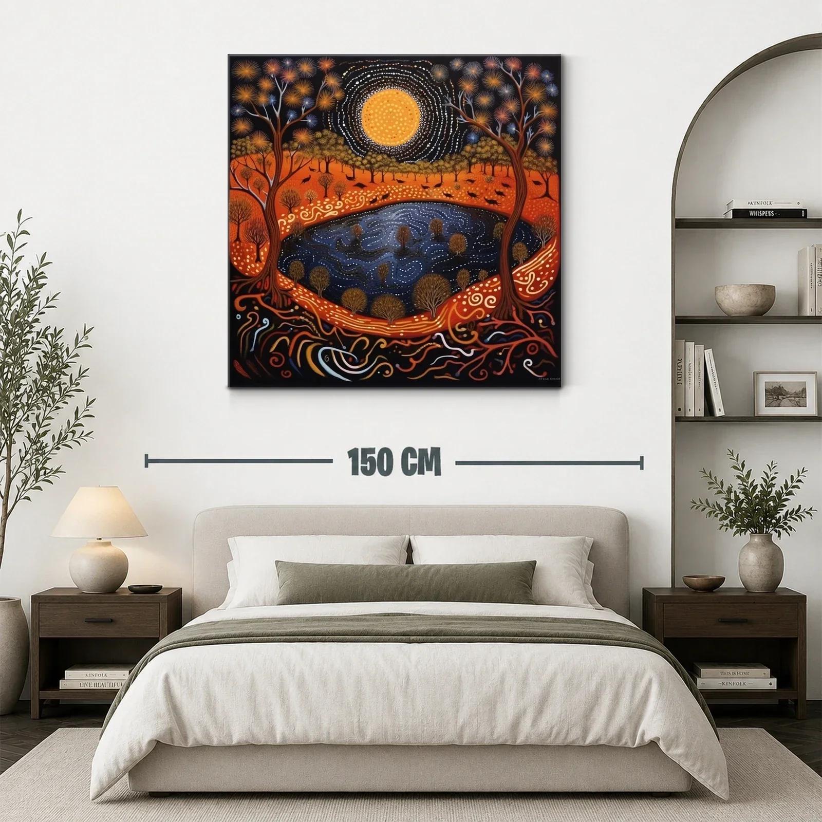 Paisaje nocturno mágico con luna brillante y árboles dorados — miniatura 3
