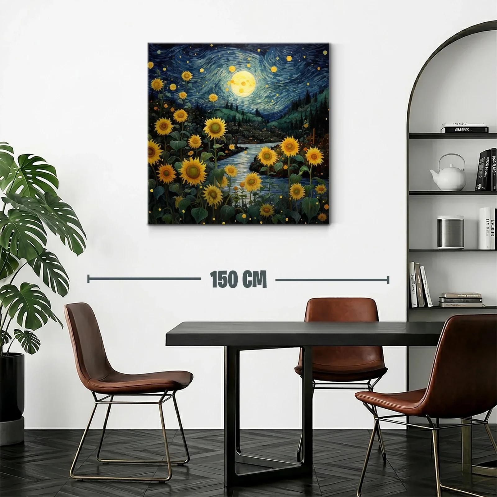Campo de girasoles bajo un cielo estrellado y la luna llena — miniatura 2