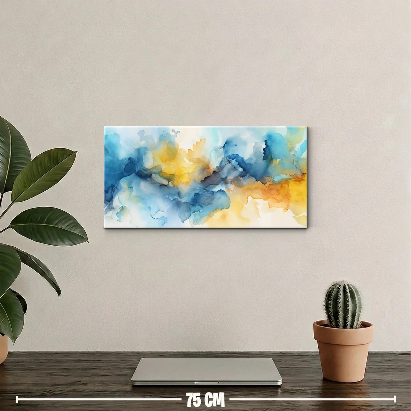 Cuadro abstracción fluida en tonos dorado y azul — miniatura 2