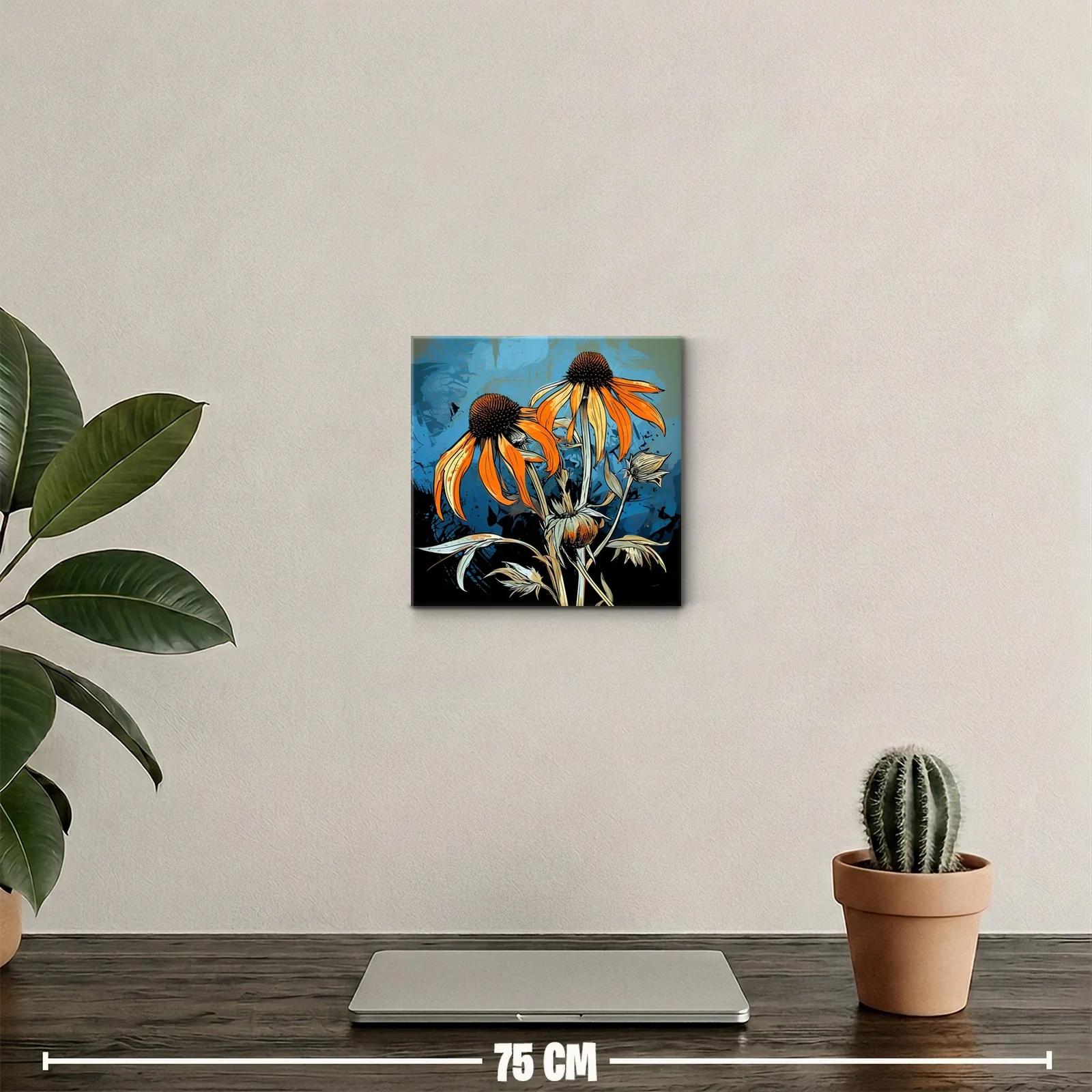 Flores naranjas vibrantes sobre fondo azul dinámico — miniatura 2