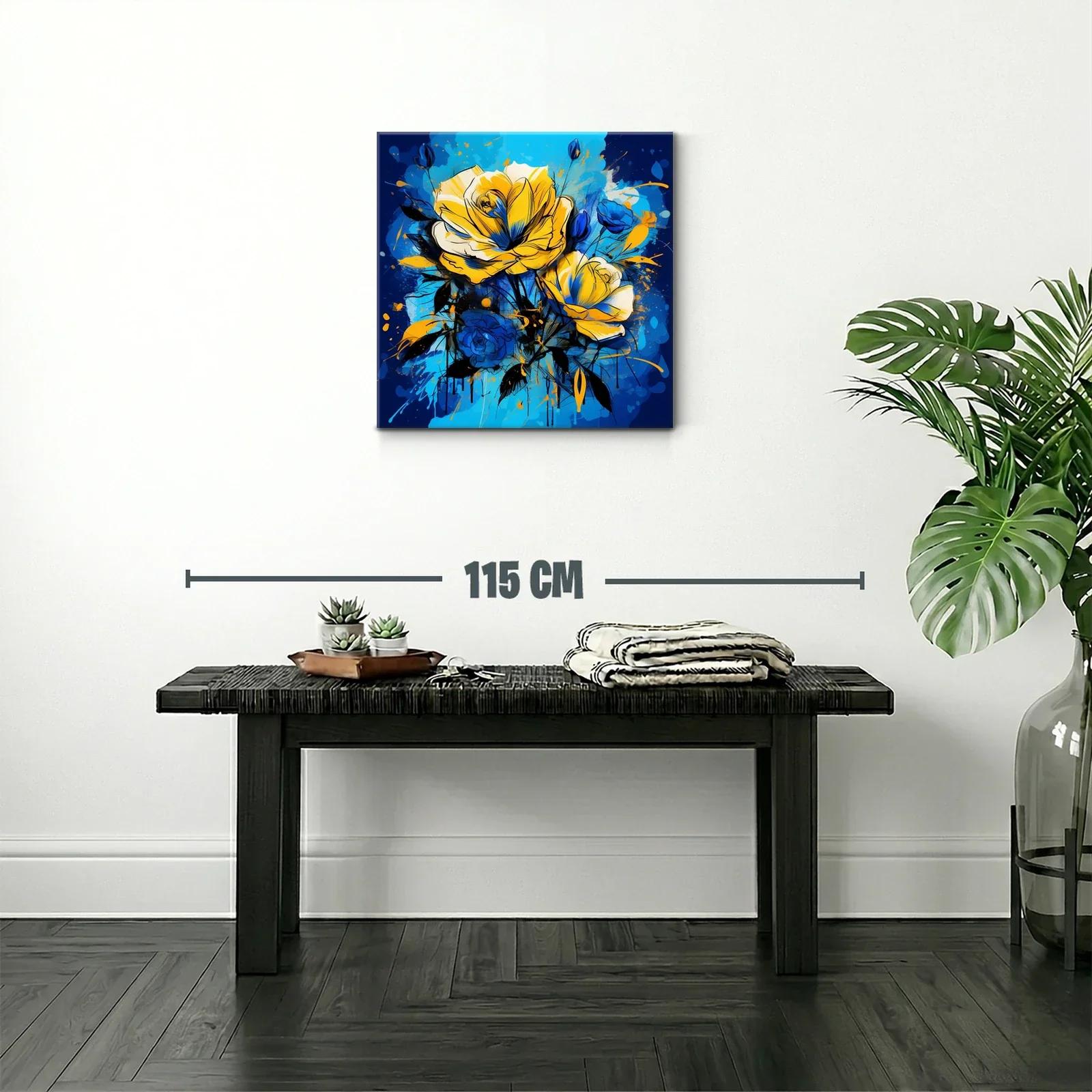 Cuadro floral vibrante con rosas en tonos azules y amarillos — miniatura 2