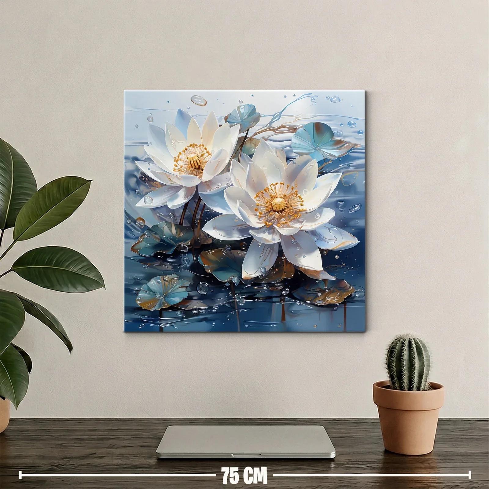Elegancia serena de flores acuáticas en tonos azules y blancos — miniatura 2