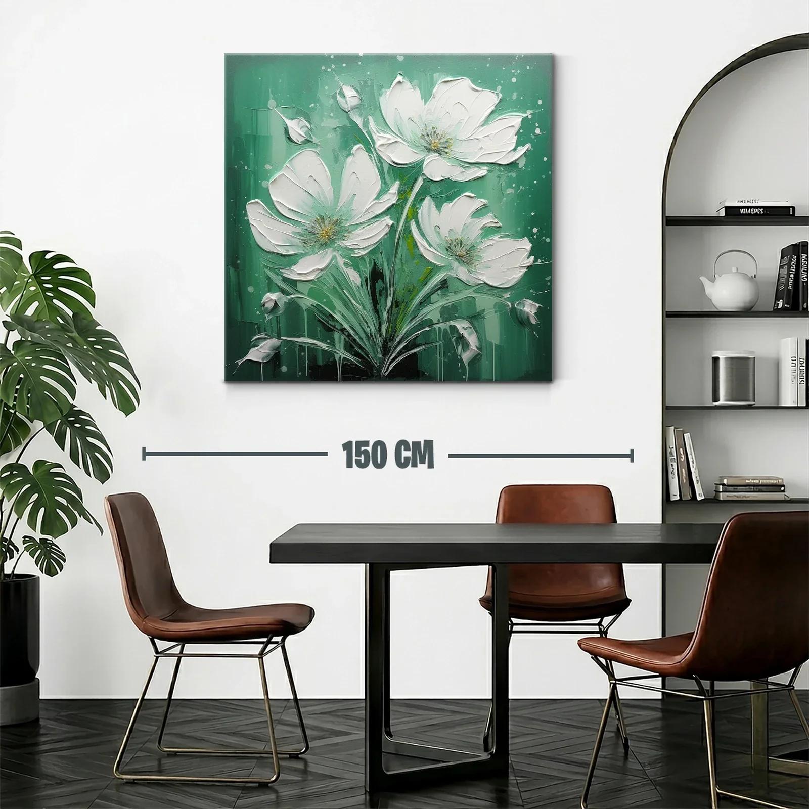 Cuadro con delicadas flores blancas en fondo verde — miniatura 2