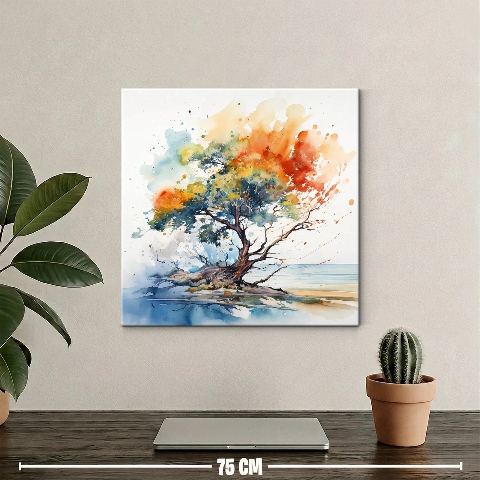 Árbol solitario con vibrantes tonos otoñales y azules suaves — miniatura 2