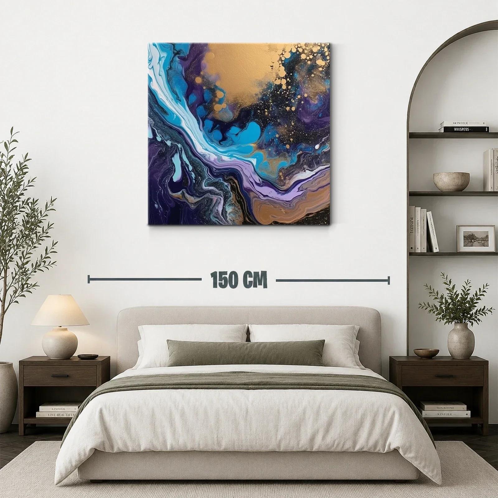 Composición abstracta en tonos azulados y dorados vibrantes — miniatura 3