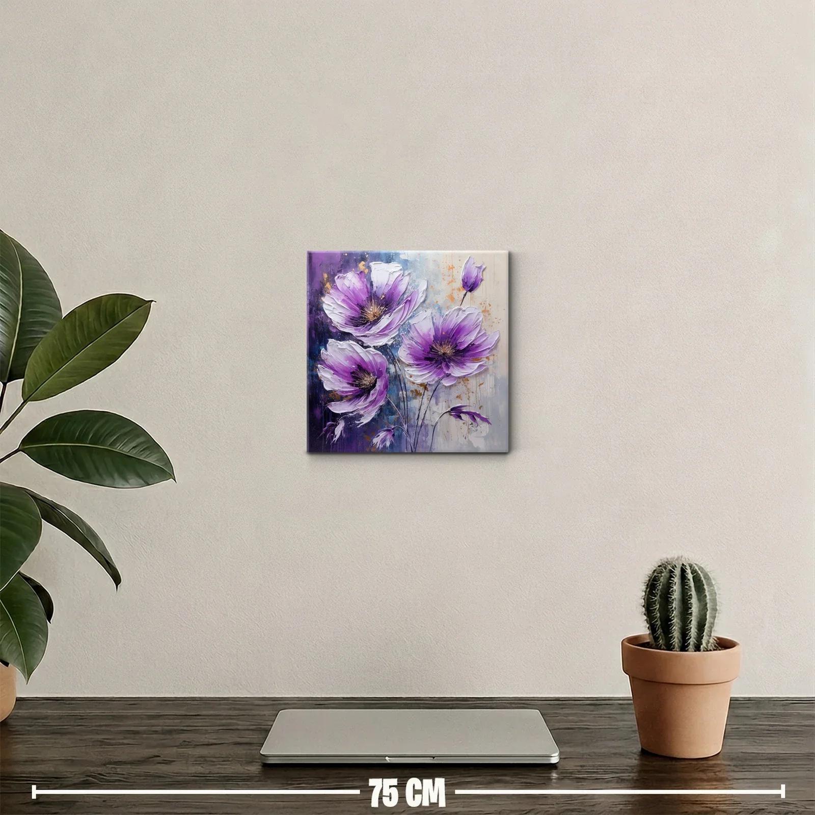 Cuadro decorativo con flores en tonos morados y blancos — miniatura 2