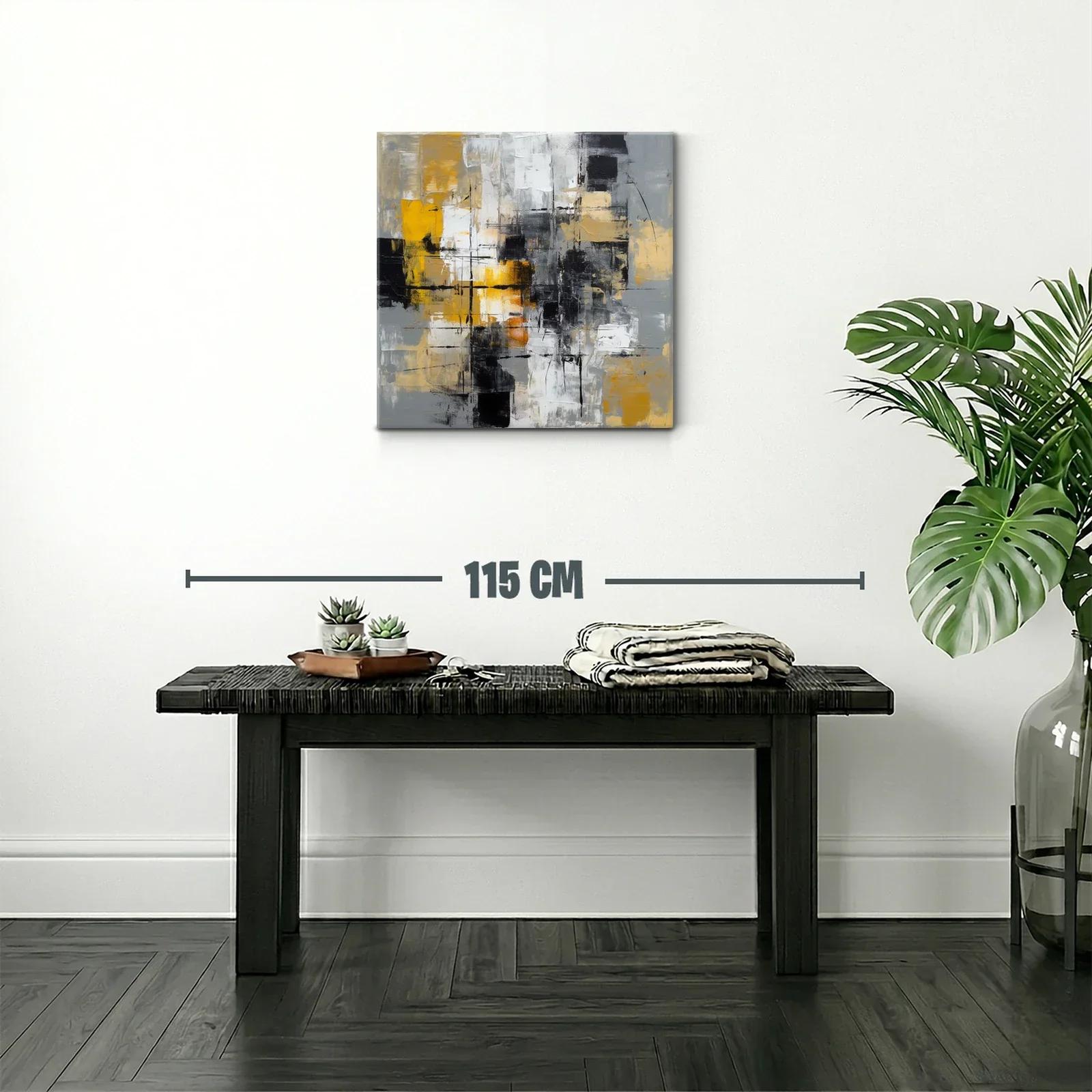 Cuadro abstracto con tonos dorados y acentos en negro y gris — miniatura 2