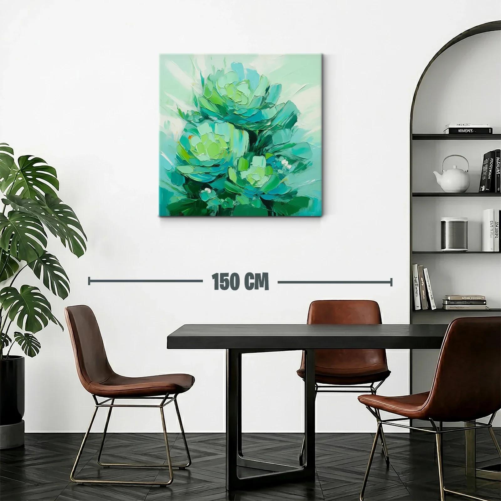 Cuadro abstracto con flores en tonos verdes y azules — miniatura 2