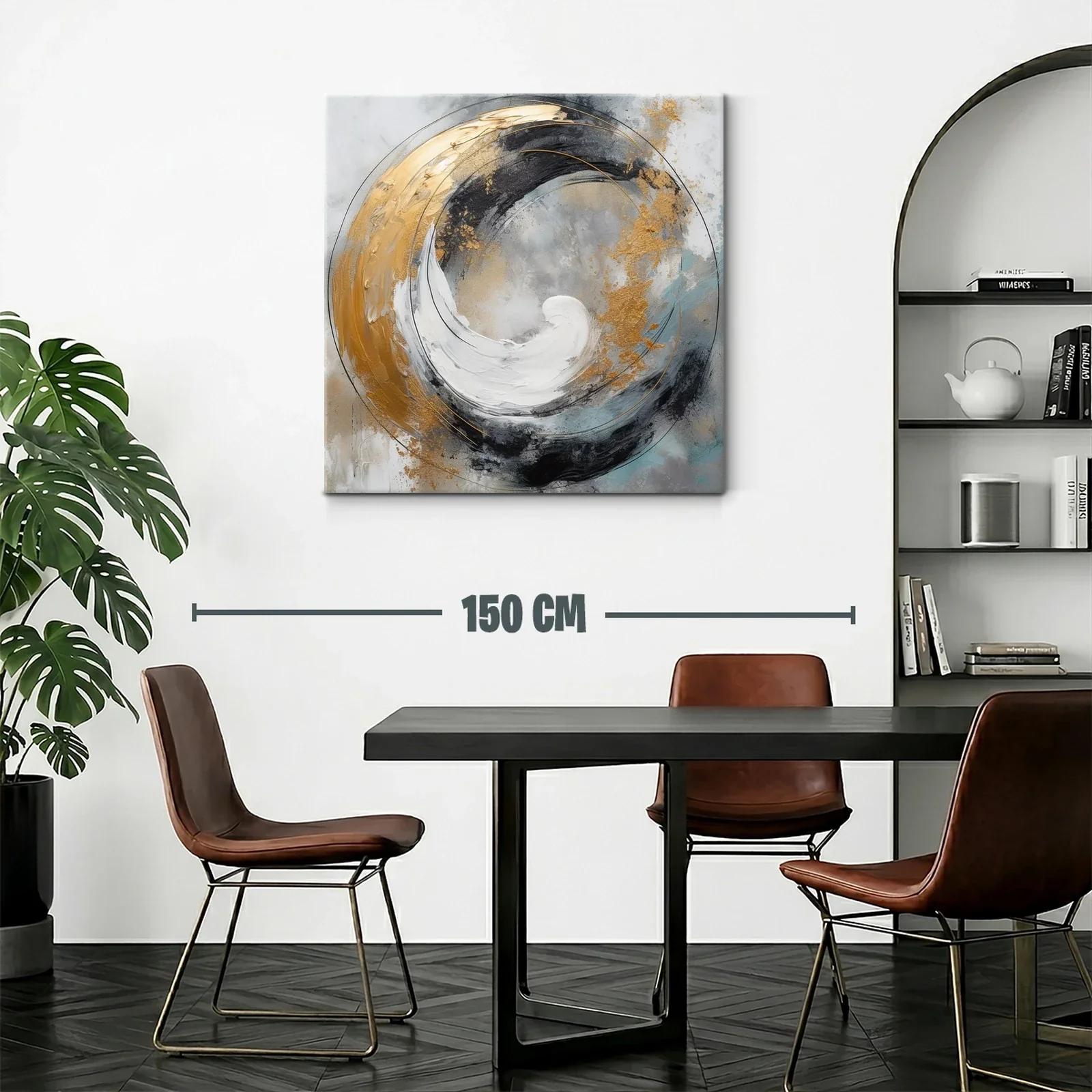 Cuadro Abstracto con Espirales Doradas y Tonos Neutros — miniatura 2