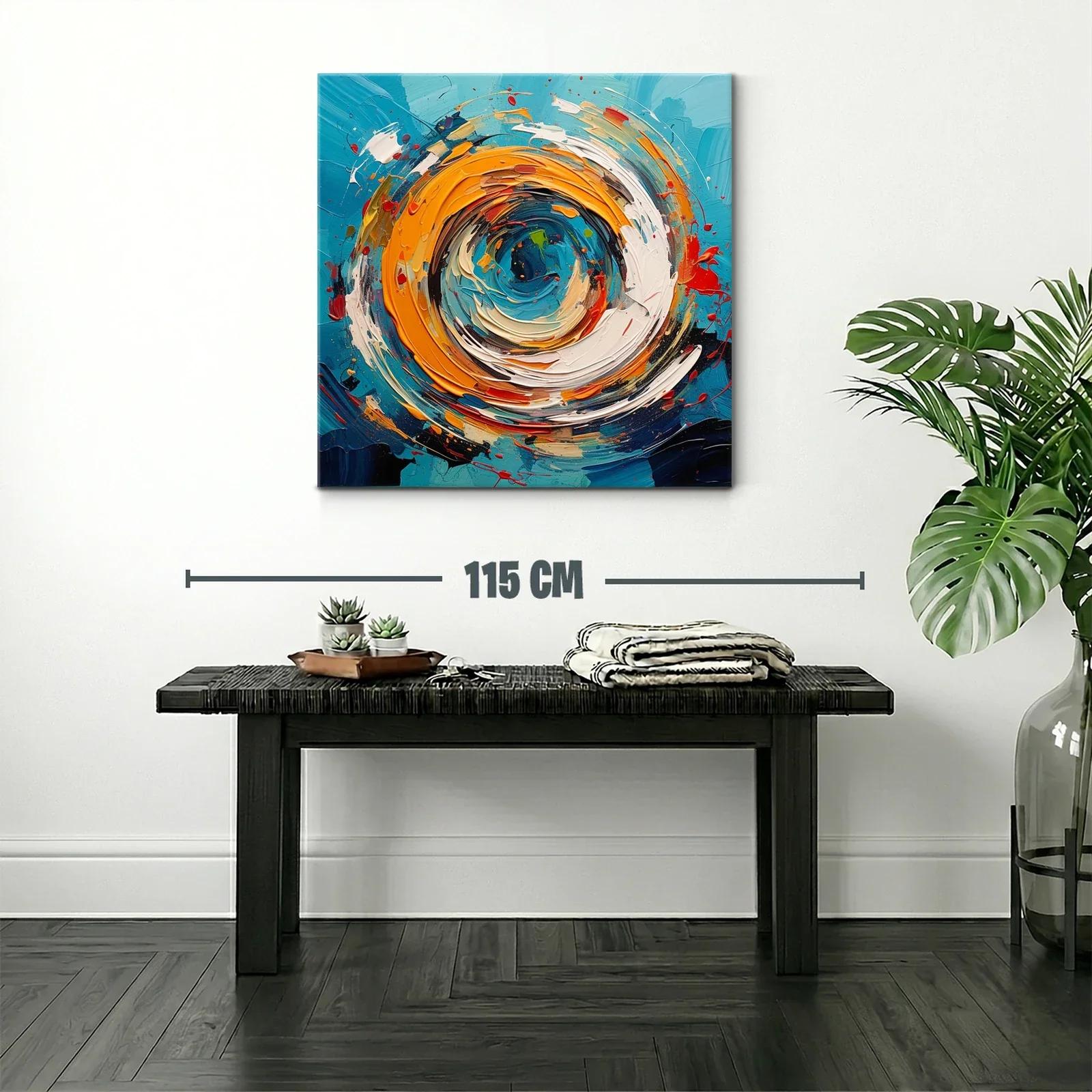 Cuadro abstracto con remolino en tonos azules y naranjas vivos — miniatura 2