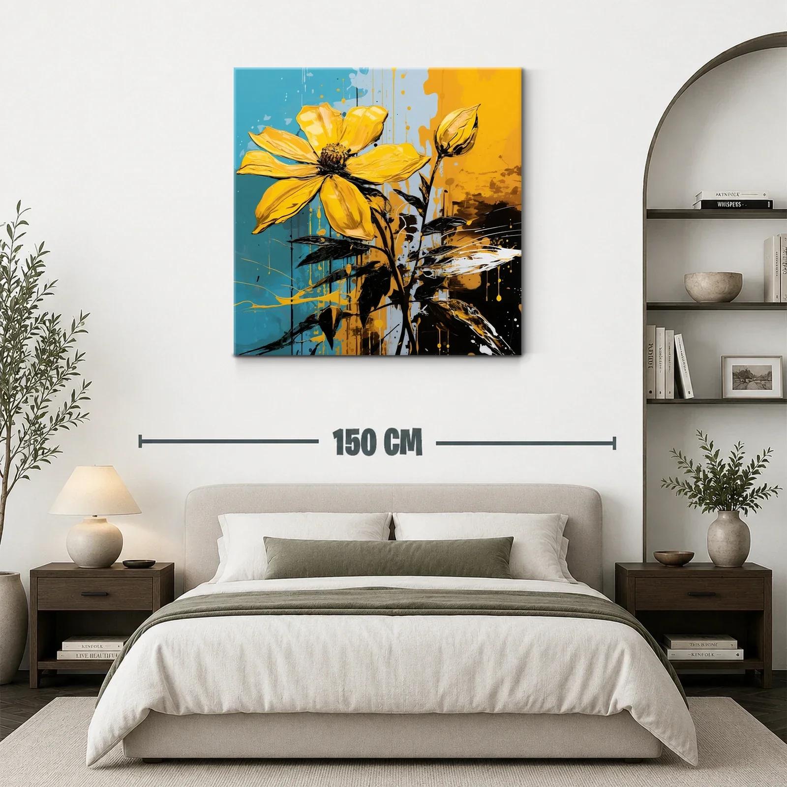 Flor amarilla vibrante sobre fondo azul y ocre — miniatura 3