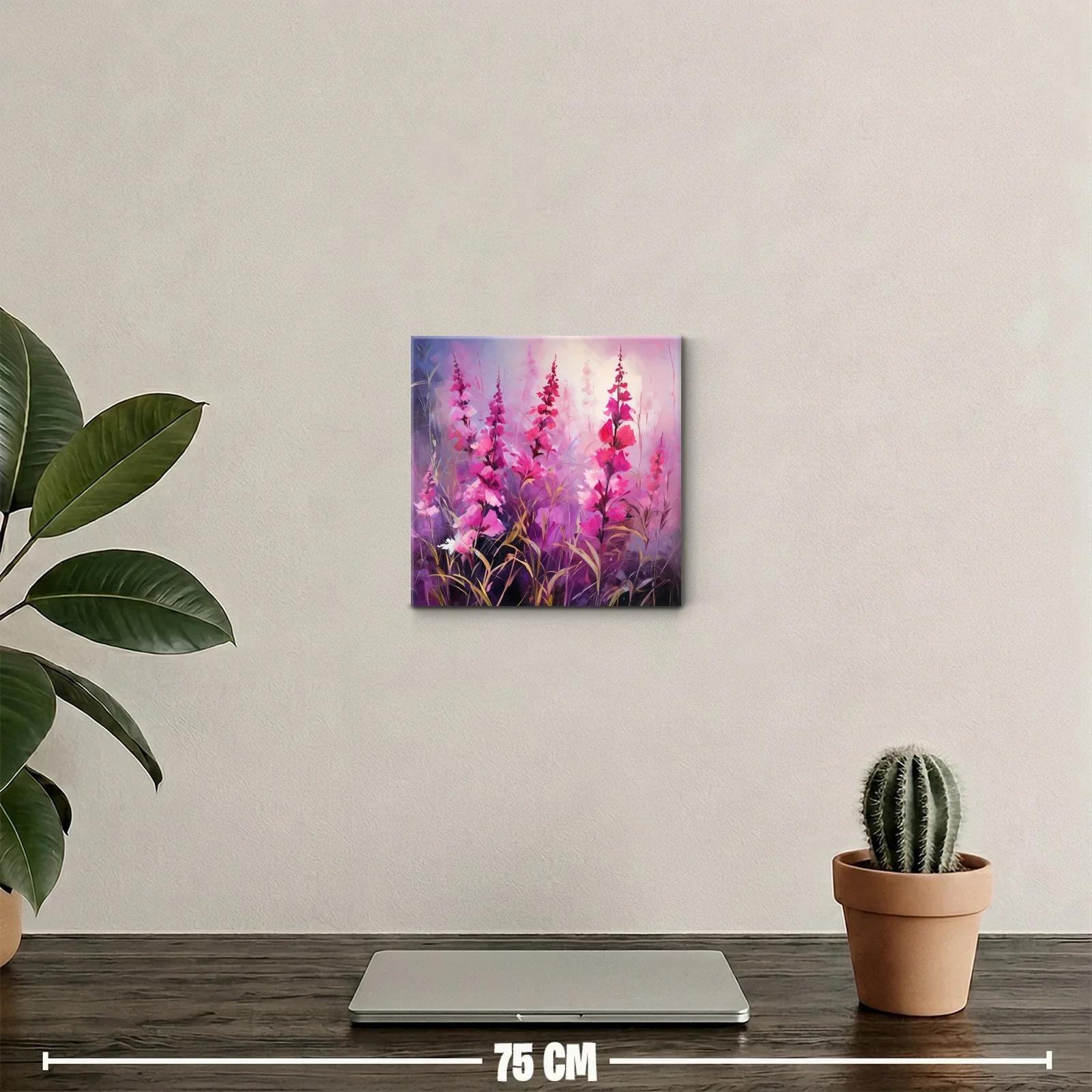 Cuadro decorativo con flores rosas y lilas vibrantes — miniatura 2