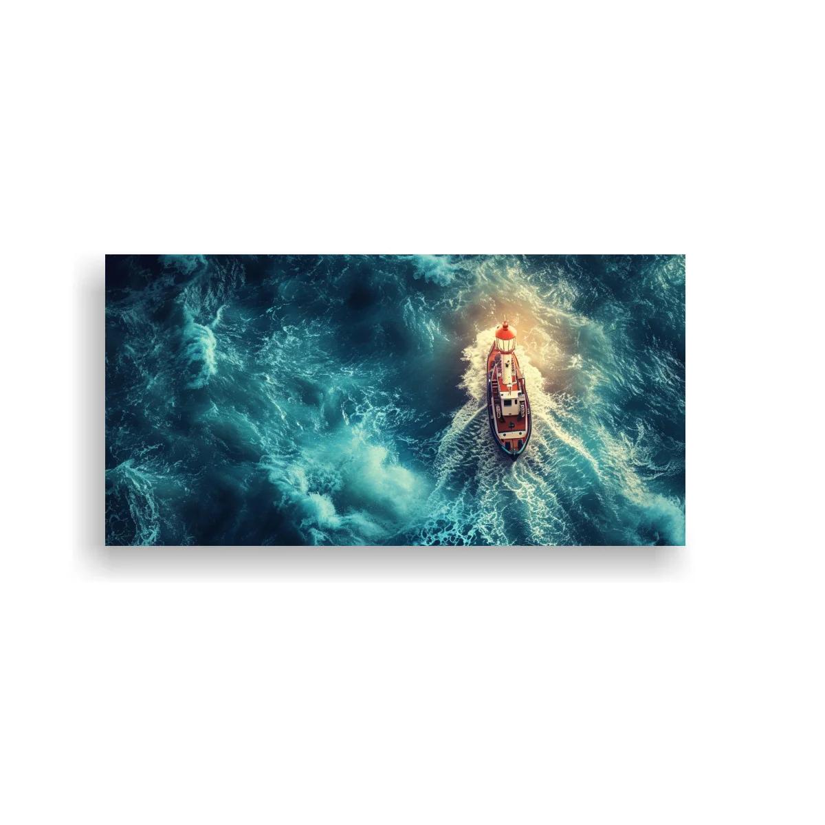 Cuadro barco en mar turquesa con estela blanca — imagen principal