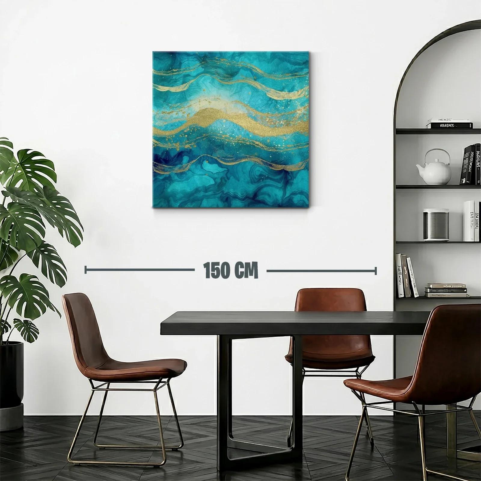 Cuadro abstracto con tonos turquesa y dorados brillantes — miniatura 2