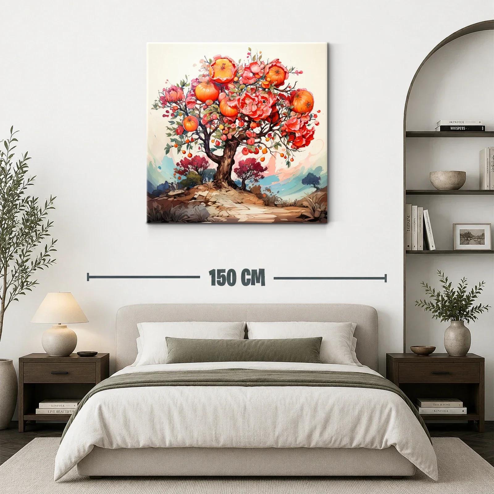 Árbol vibrante con flores y frutos en tonos cálidos — miniatura 3