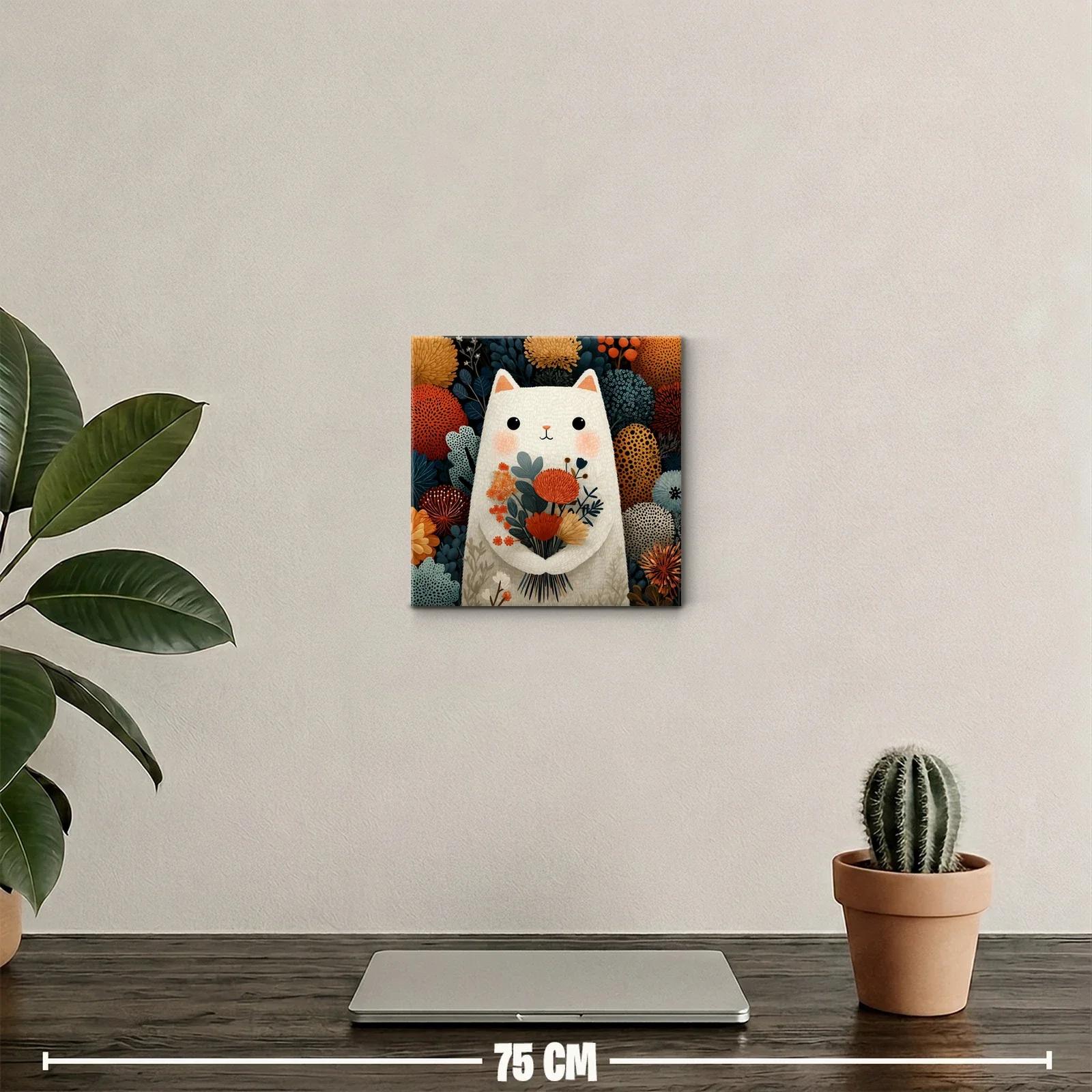 Ilustración de gato blanco con flores otoñales — miniatura 2