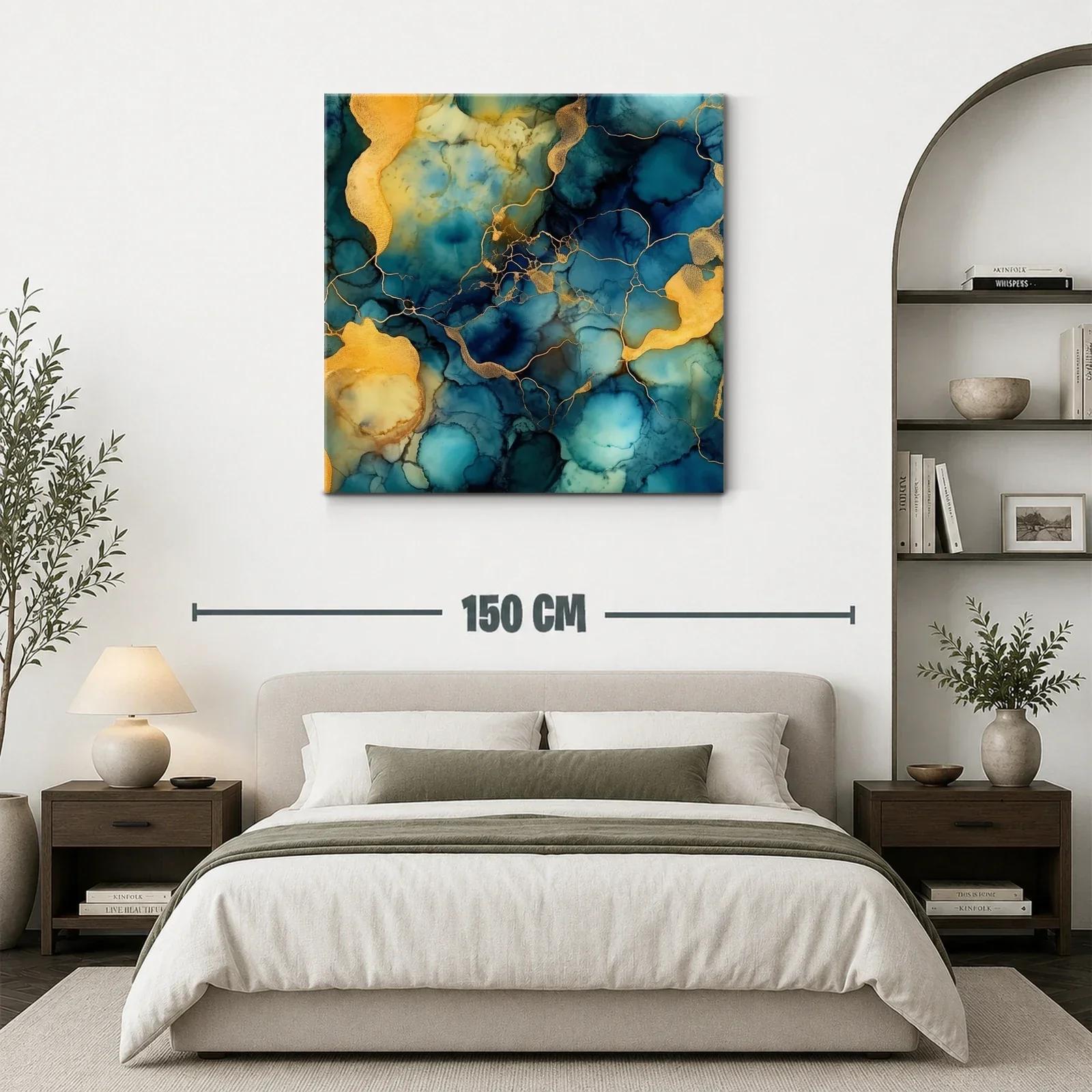 Cuadro abstracto en tonos azules y dorados modernos — miniatura 3