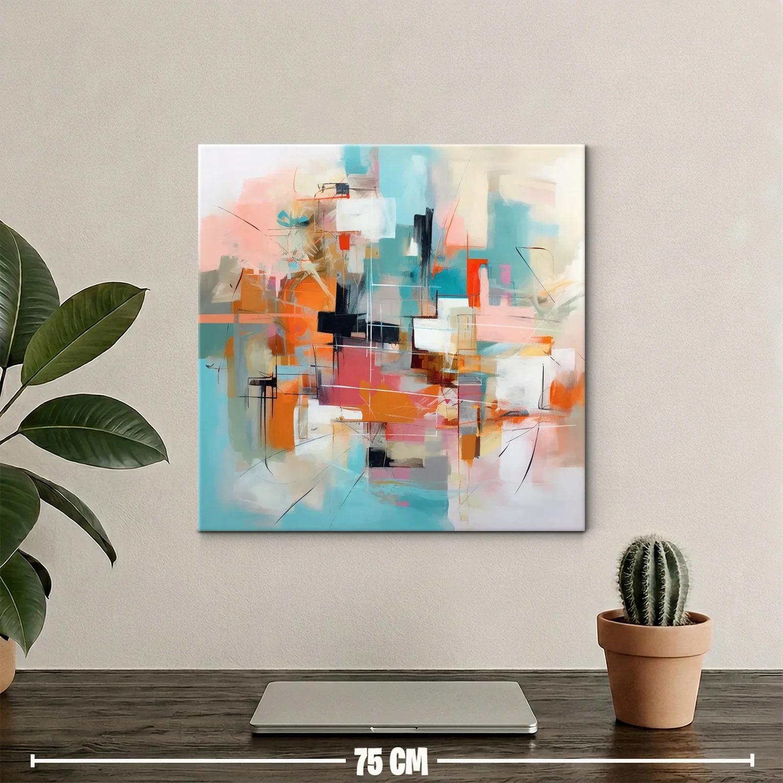 Cuadro abstracto con tonos cálidos y fríos en armonía — miniatura 2