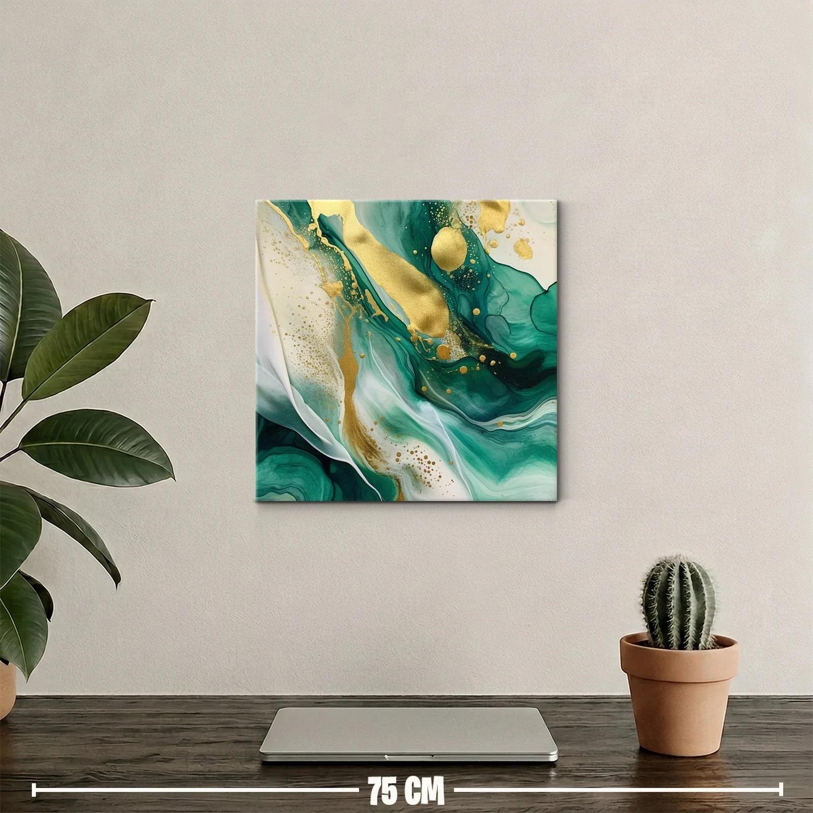 Cuadro Abstracto con Tonos Verdes y Detalles Dorados — miniatura 2