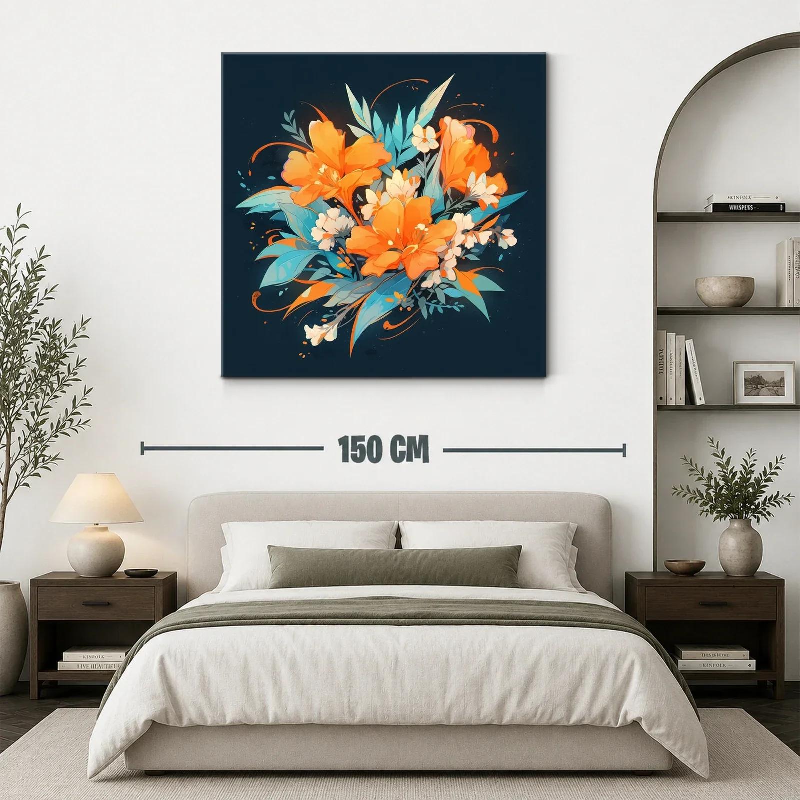 Composición floral vibrante con tonos naranjas y azules — miniatura 3