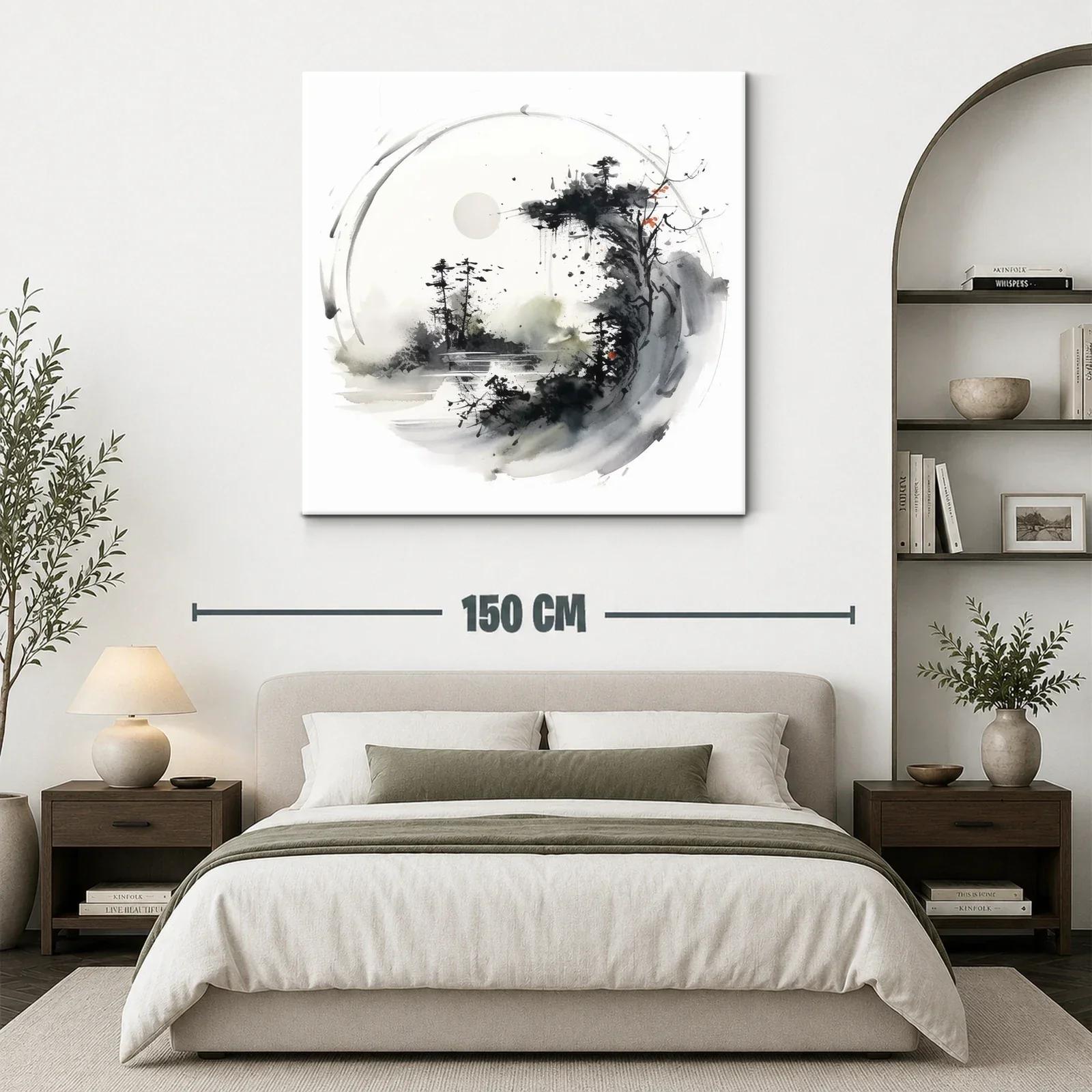 Paisaje abstracto con bosque y luna en tonos neutros — miniatura 3