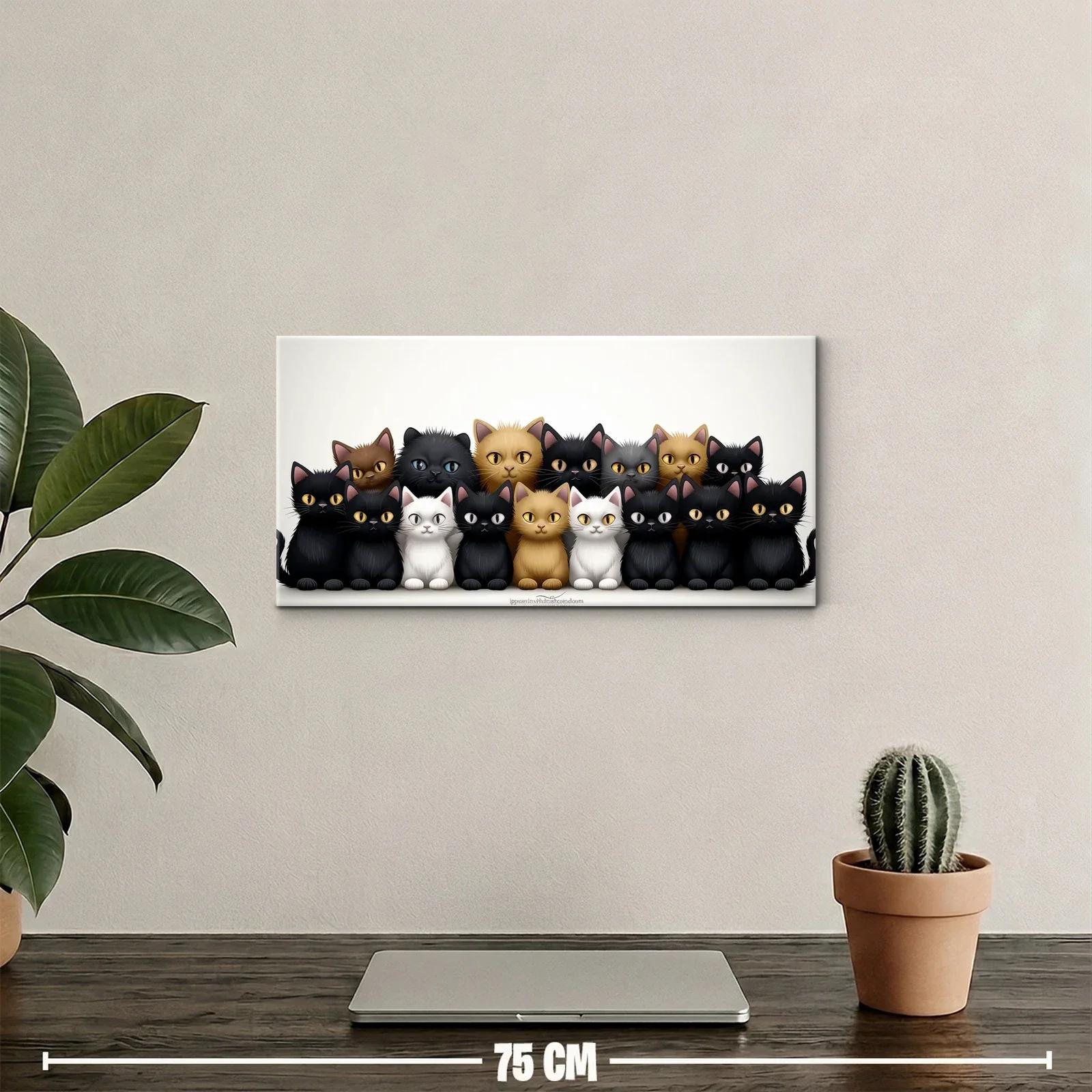 Cuadro fila de gatos con ojos amarillos y fondo claro — miniatura 2