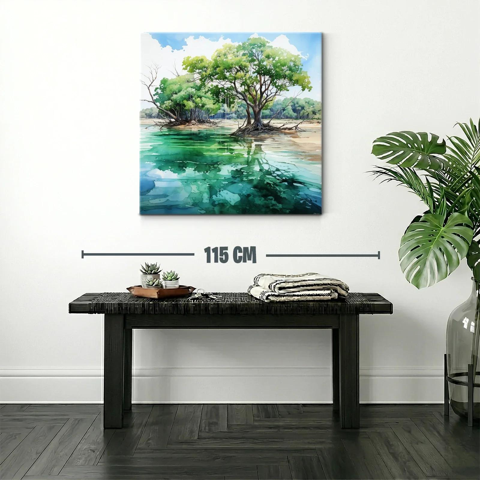 Paisaje natural con árboles reflejados en agua tranquila — miniatura 2