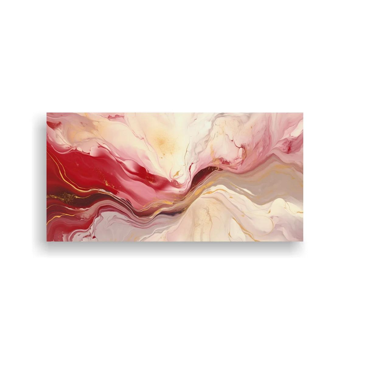 Cuadro abstracción fluida en rojo y crema con franja granate — imagen principal