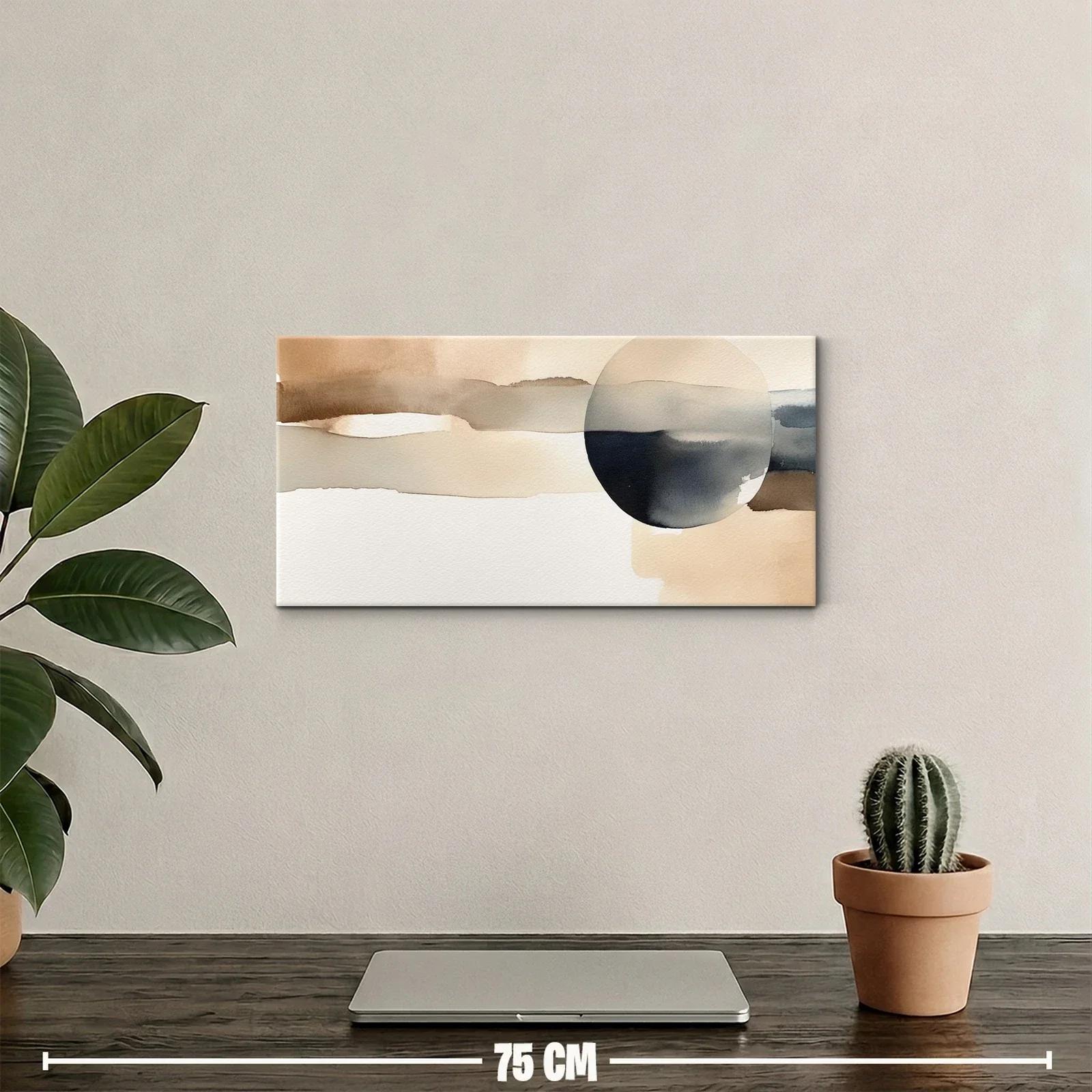Cuadro sol abstracto sobre horizonte brumoso — miniatura 2