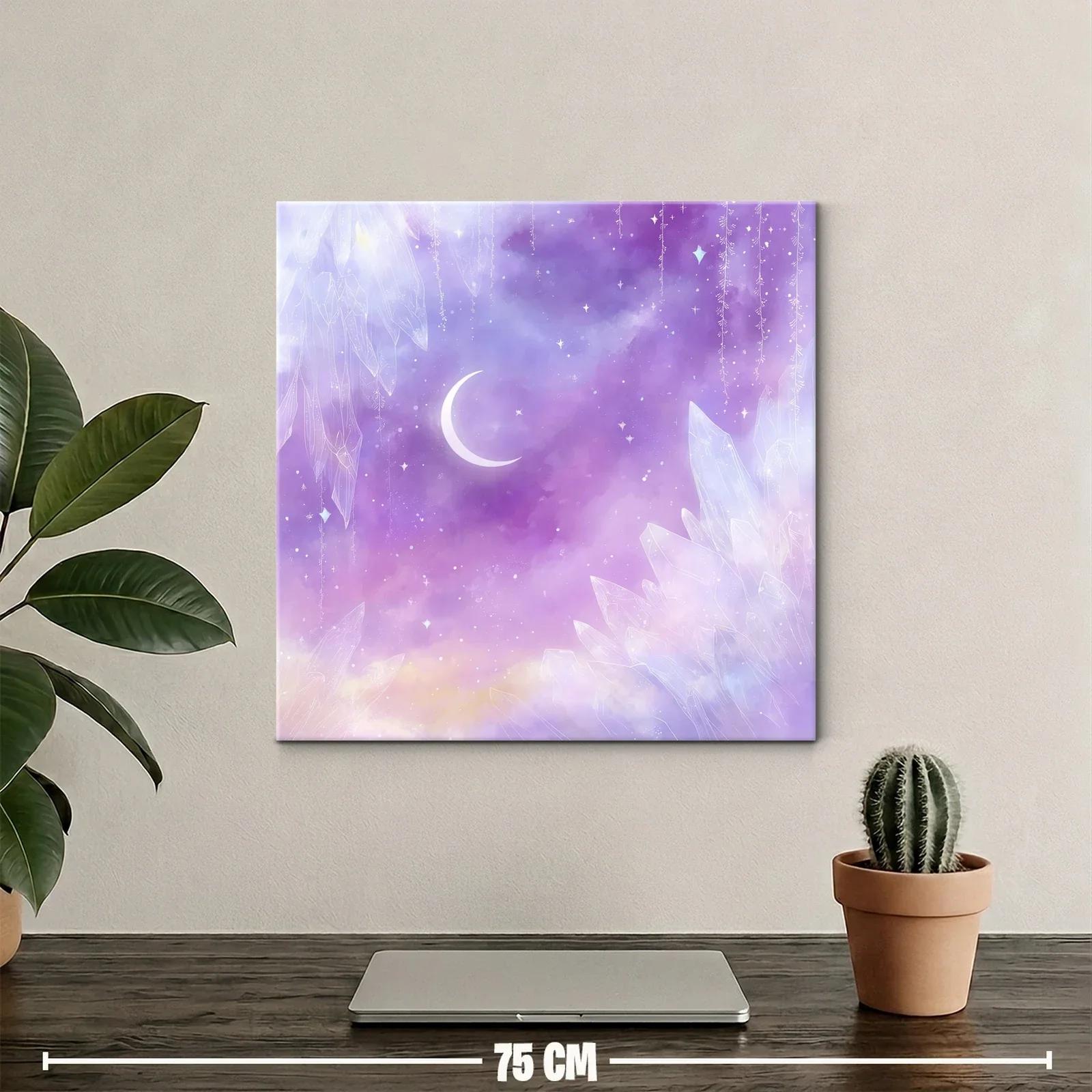Cuadro con luna creciente y cristales en tonos lavanda y violeta — miniatura 2