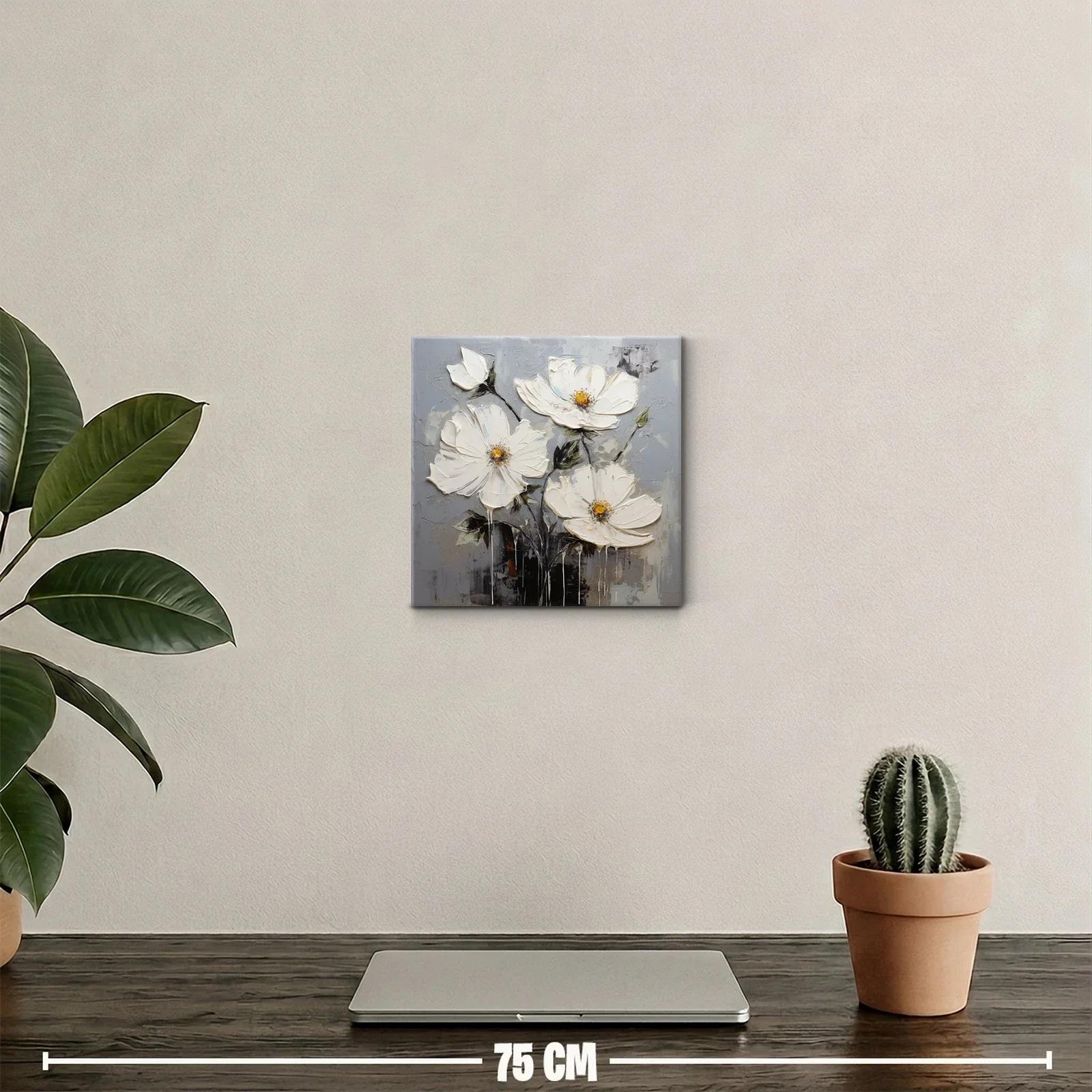 Cuadro decorativo con flores blancas sobre fondo gris — miniatura 2