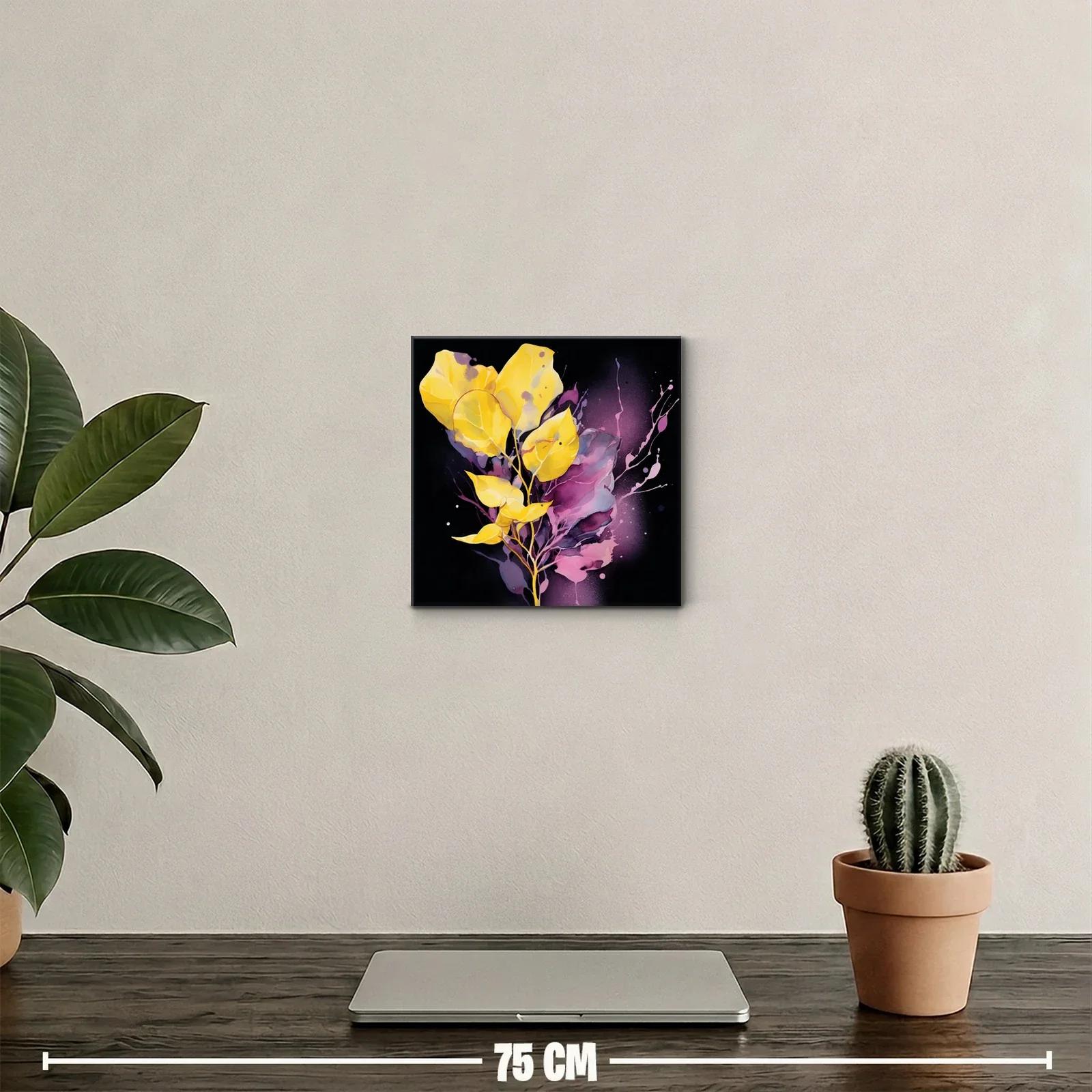 Cuadro decorativo con hojas vibrantes en tonos amarillos y púrpuras — miniatura 2