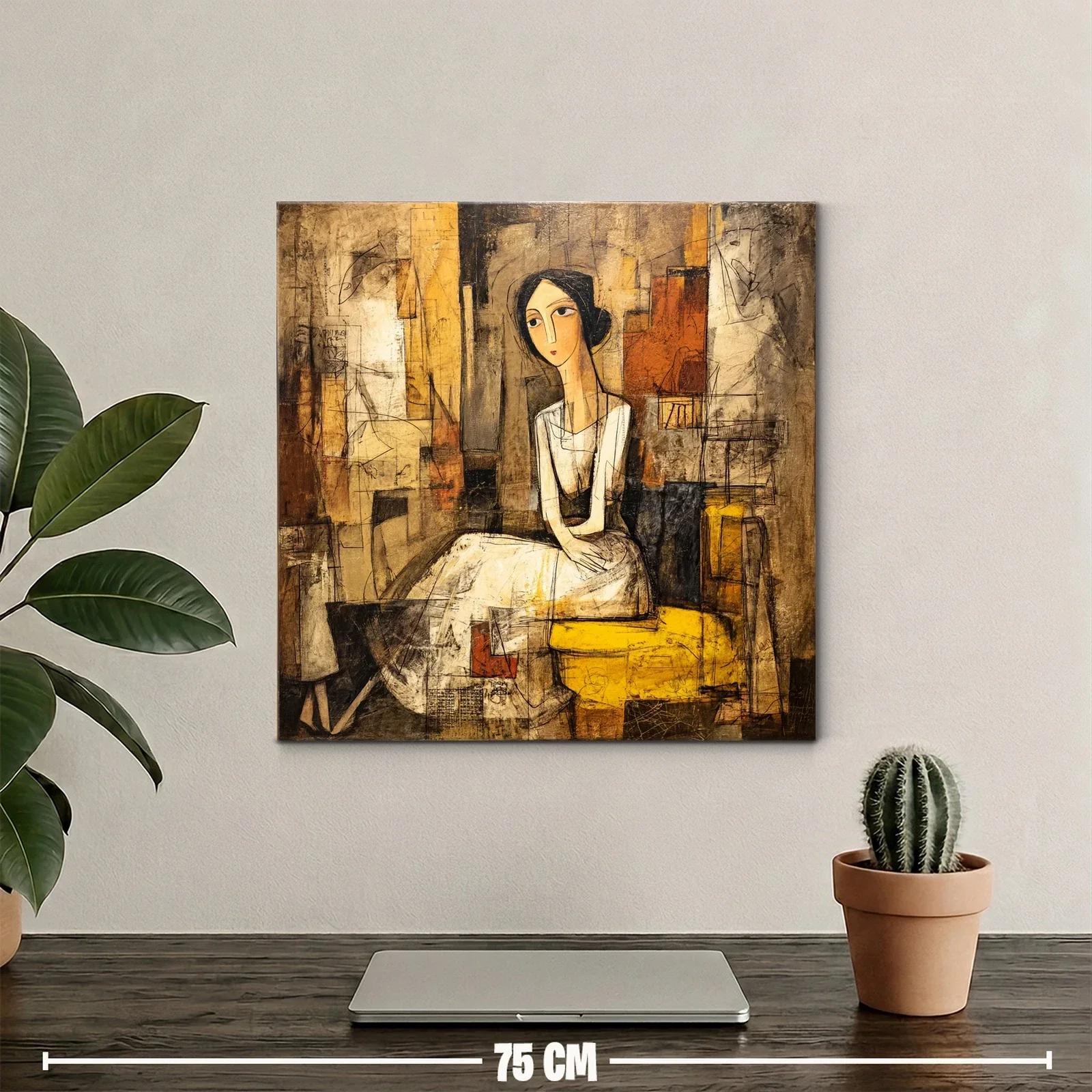 Retrato contemporáneo de mujer con paleta cálida y detalles abstractos — miniatura 2