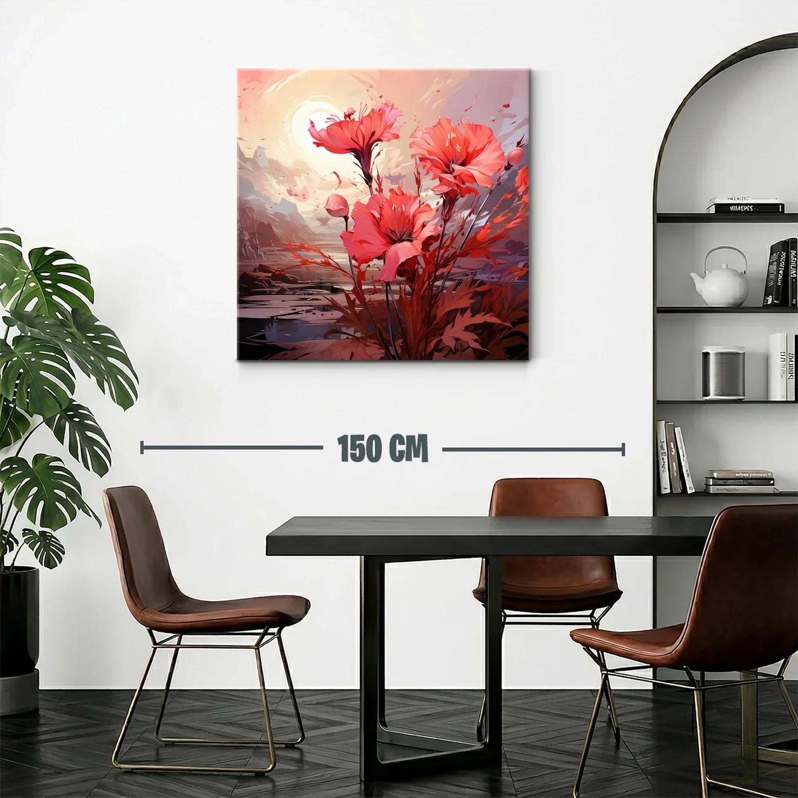 Cuadro floral con vibrantes tonos rojos y atardecer suave — miniatura 2