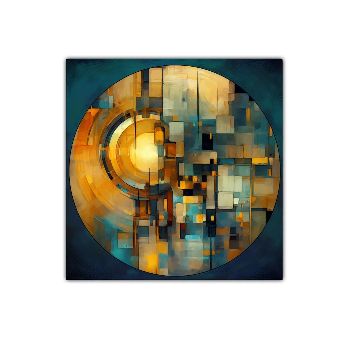 Composición circular con tonos dorados y azulados — imagen principal