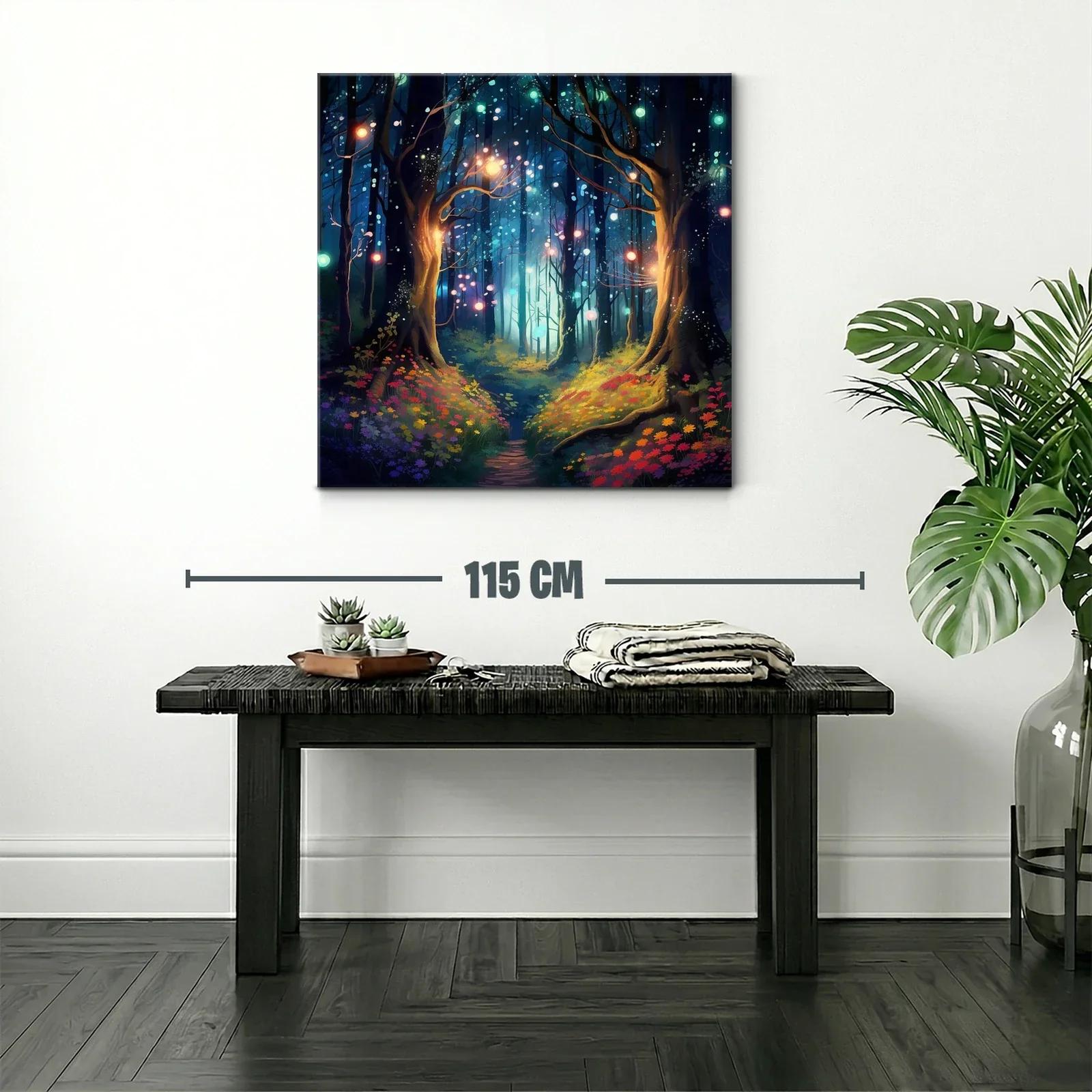 Bosque encantado con luces mágicas y flores vibrantes — miniatura 2
